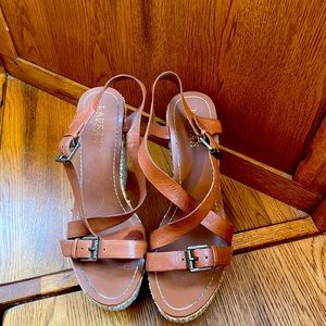 Size 10 Ralph Lauren brown wedge sandals